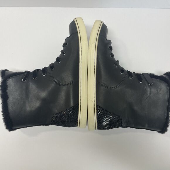 UGG Croft Exotic Velvety Snakeskin Faux Fur Black Leather Lace Up Sneaker 11 - Picture 8 of 10